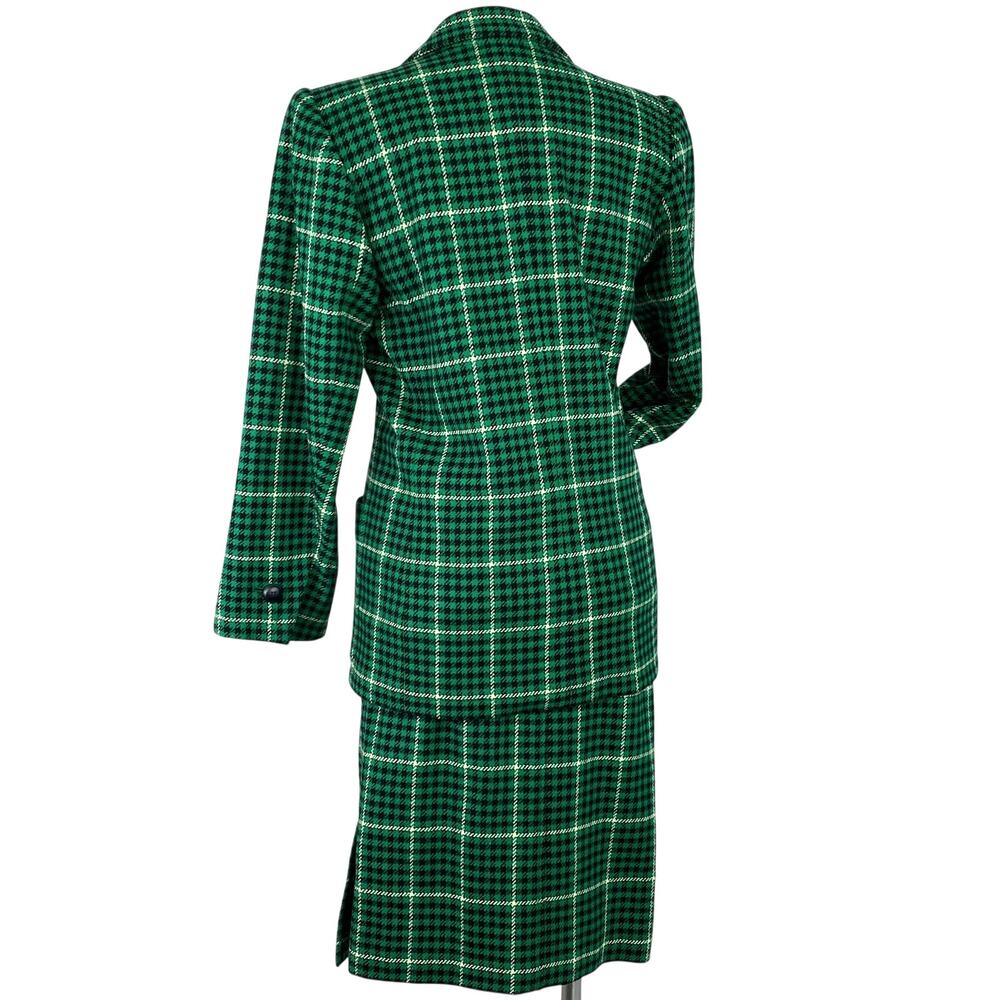 VINTAGE YSL Yves Saint Laurent Rive Gauche Green Plaid Wool Skirt Set FR 38 XS - Picture 4 of 15